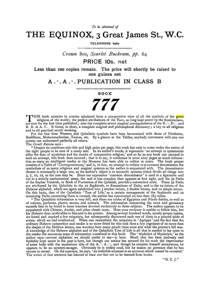 Original scan of The Equinox (Volume I, Number VIII), PDF page 432