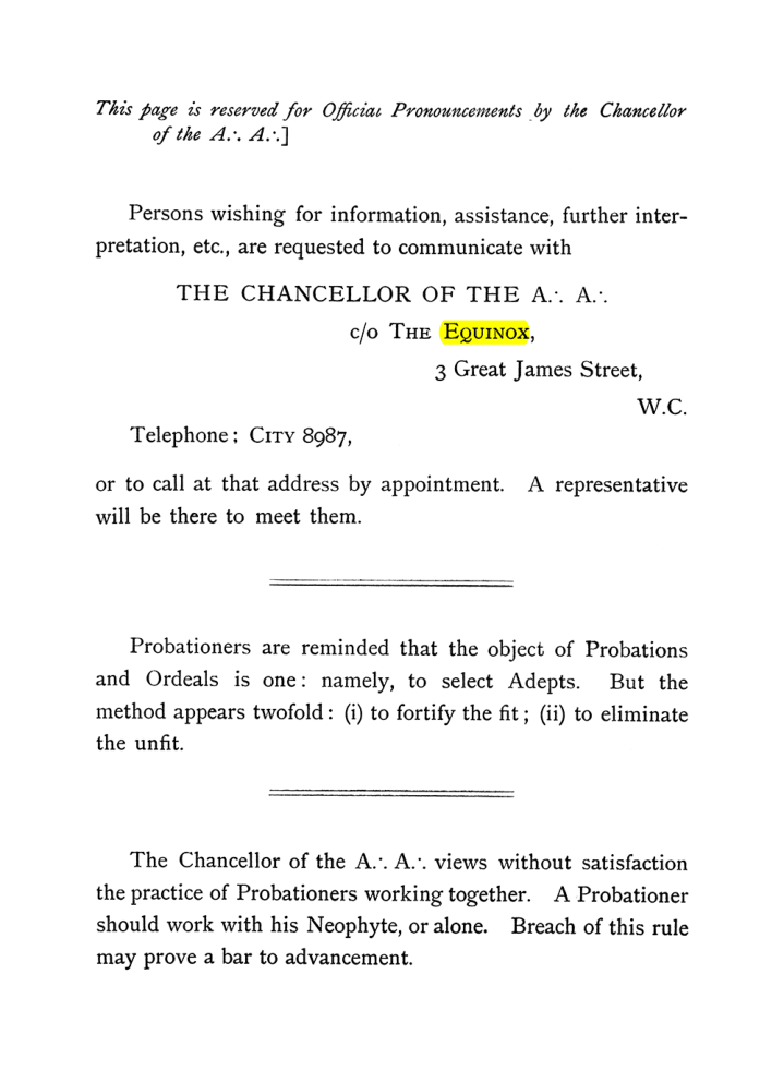 Original scan of The Equinox (Volume I, Number VI), PDF page 2