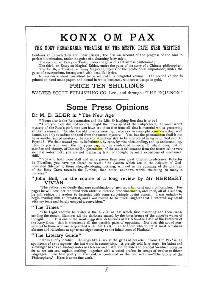 Original scan of The Equinox (Volume I, Number VI), PDF page 307