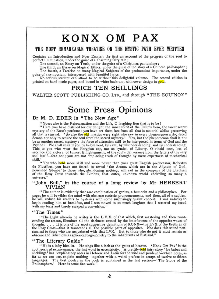 Original scan of The Equinox (Volume I, Number VI), PDF page 307