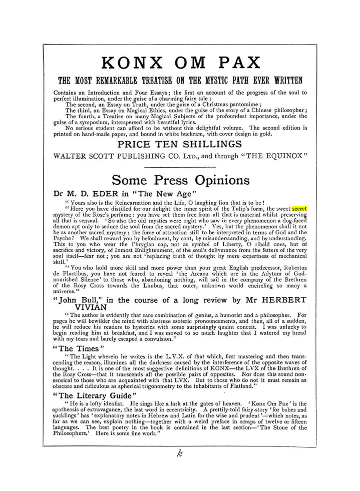 Original scan of The Equinox (Volume I, Number VI), PDF page 307