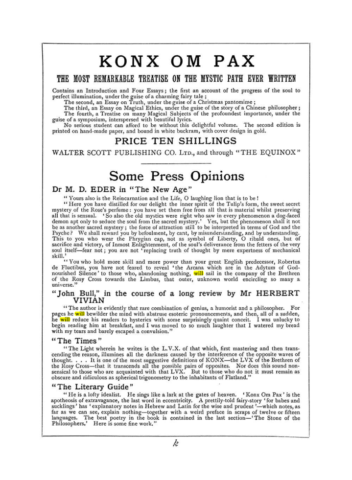 Original scan of The Equinox (Volume I, Number VI), PDF page 307