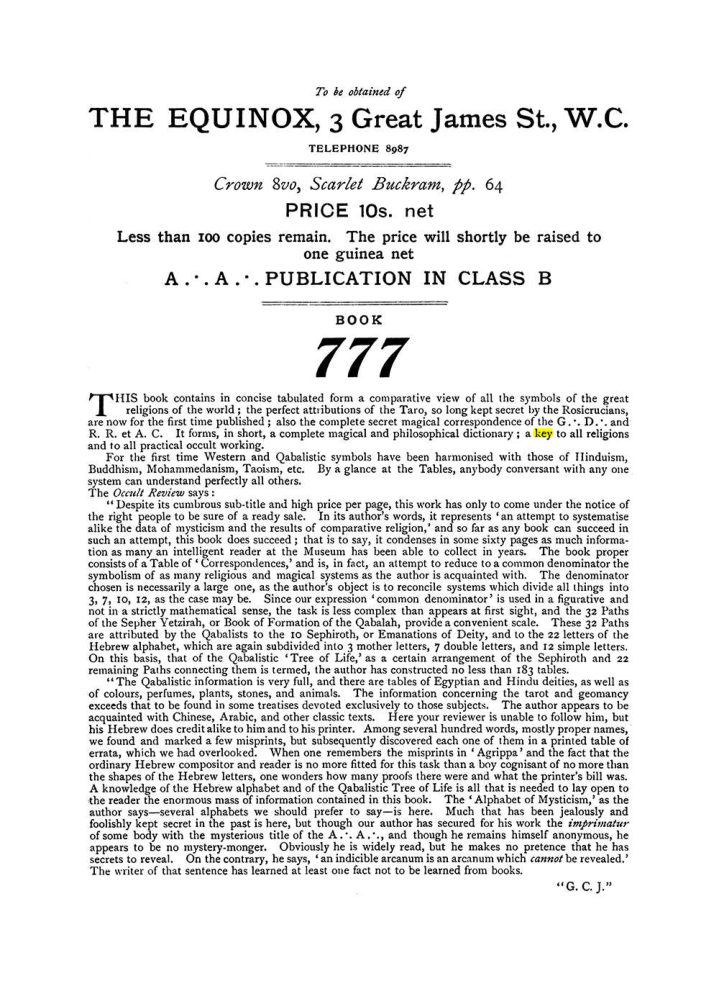Original scan of The Equinox (Volume I, Number VII), PDF page 432
