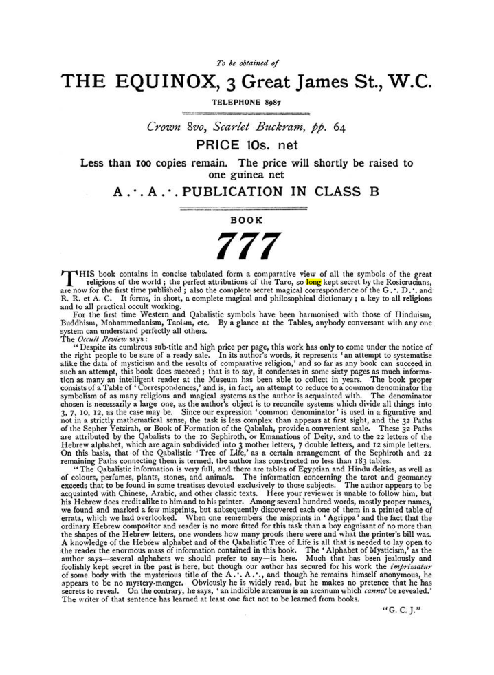 Original scan of The Equinox (Volume I, Number VII), PDF page 432