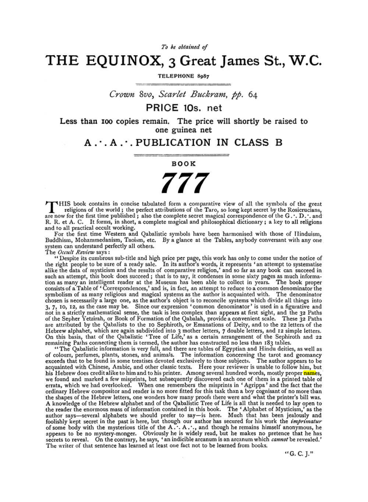 Original scan of The Equinox (Volume I, Number VII), PDF page 432