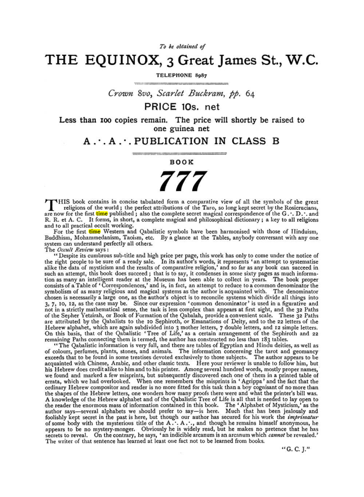 Original scan of The Equinox (Volume I, Number VII), PDF page 432