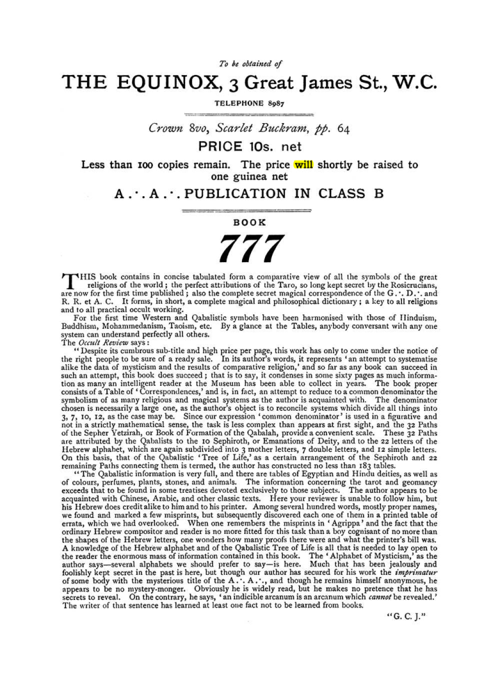 Original scan of The Equinox (Volume I, Number VII), PDF page 432