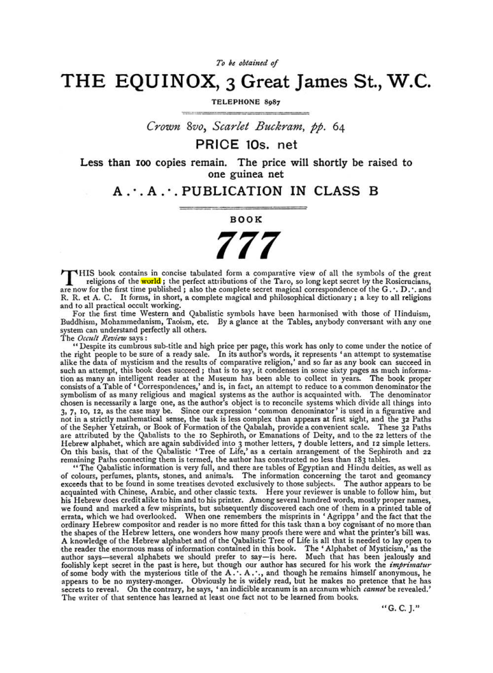 Original scan of The Equinox (Volume I, Number VII), PDF page 432