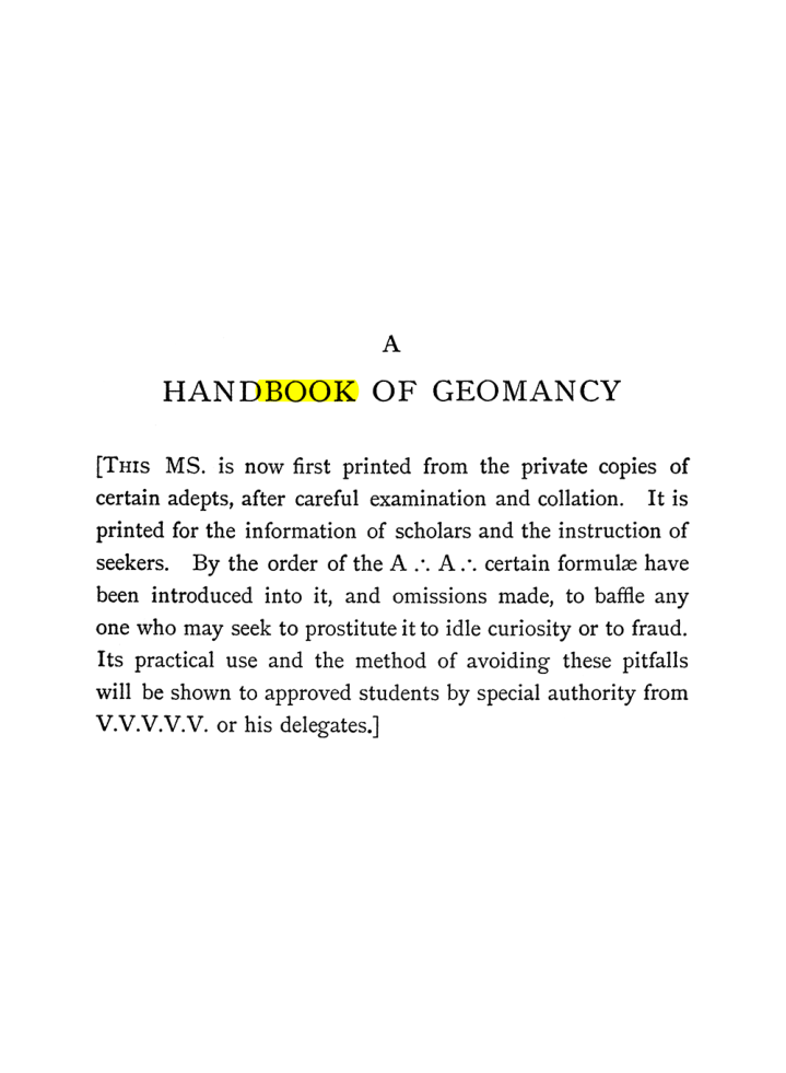 Original scan of Handbook of Geomancy, PDF page 3