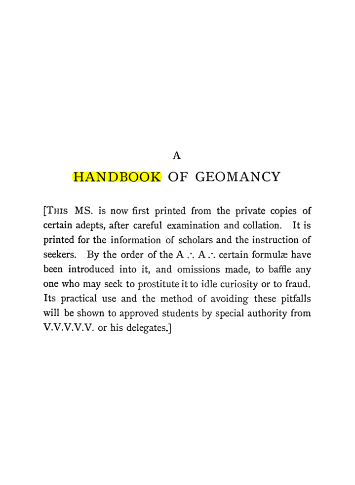 Original scan of Handbook of Geomancy, PDF page 3