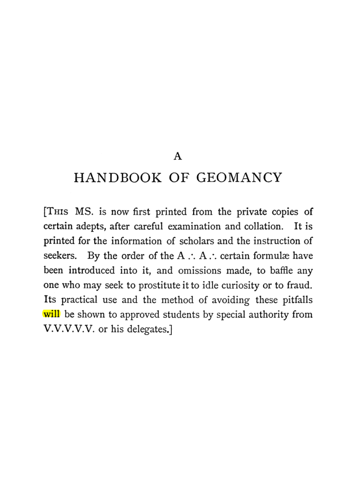 Original scan of Handbook of Geomancy, PDF page 3