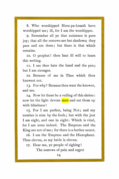 Original scan of Liber Al vel Legis, PDF page 14