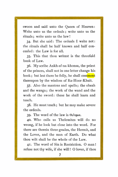 Original scan of Liber Al vel Legis, PDF page 7