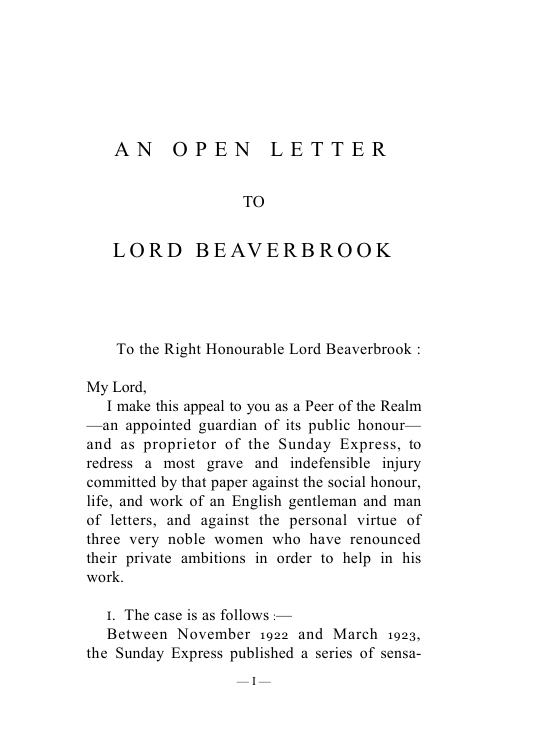 Original scan of An Open Letter to Lord Beaverbook, PDF page 1