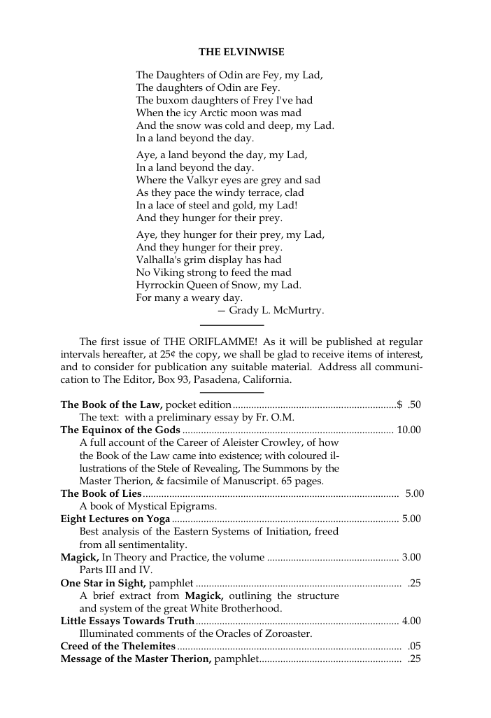Original scan of The Oriflamme, Vol. I, No. I, PDF page 7