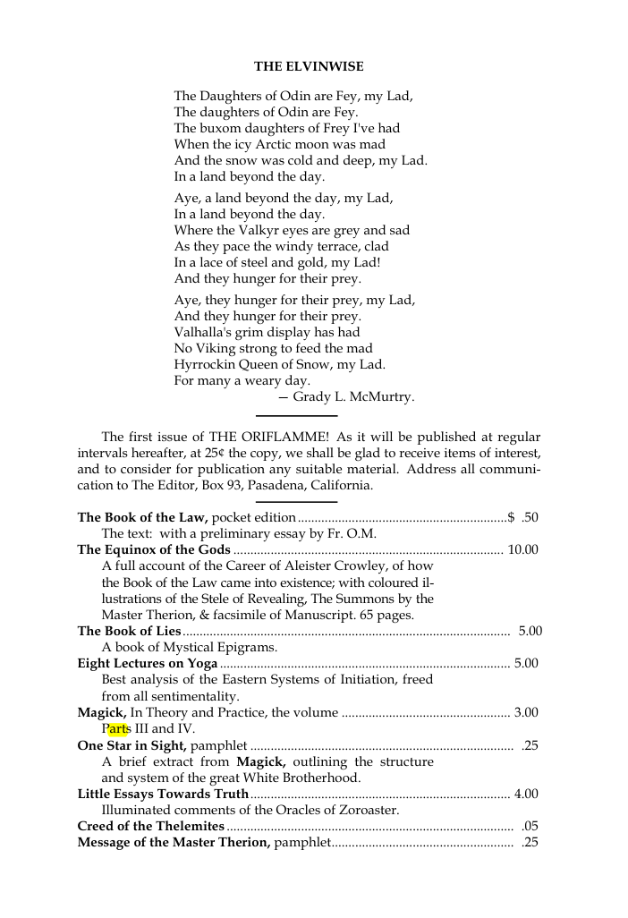 Original scan of The Oriflamme, Vol. I, No. I, PDF page 7