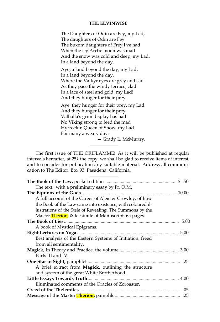 Original scan of The Oriflamme, Vol. I, No. I, PDF page 7