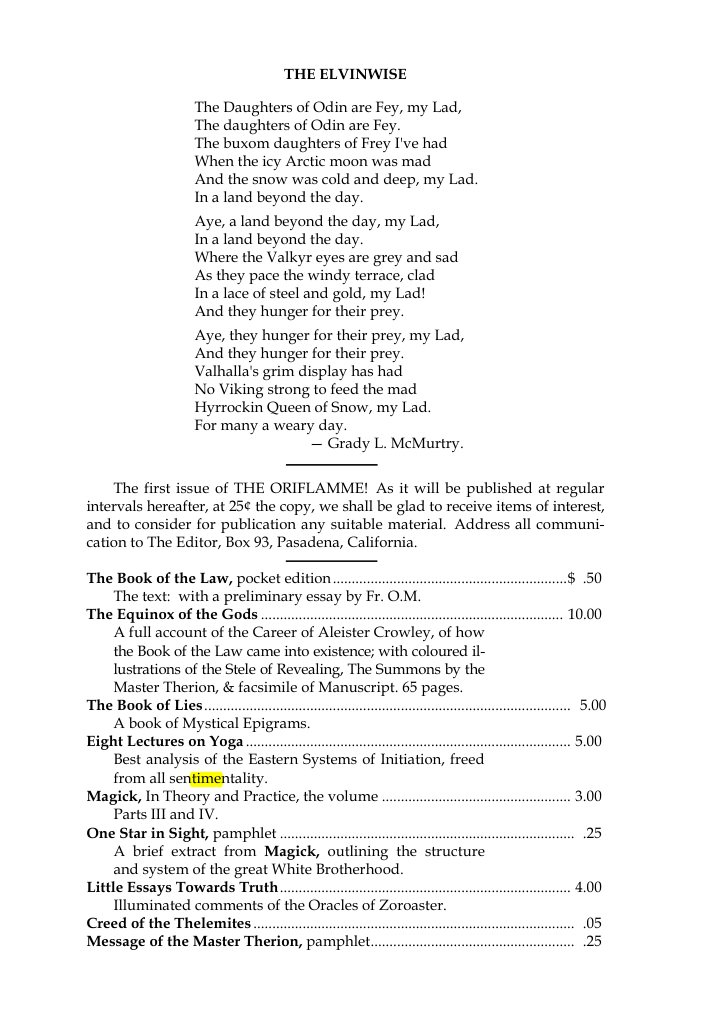 Original scan of The Oriflamme, Vol. I, No. I, PDF page 7