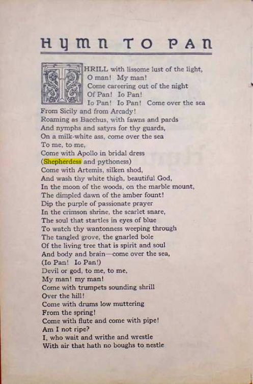 Original scan of Hymn to Pan, PDF page 2