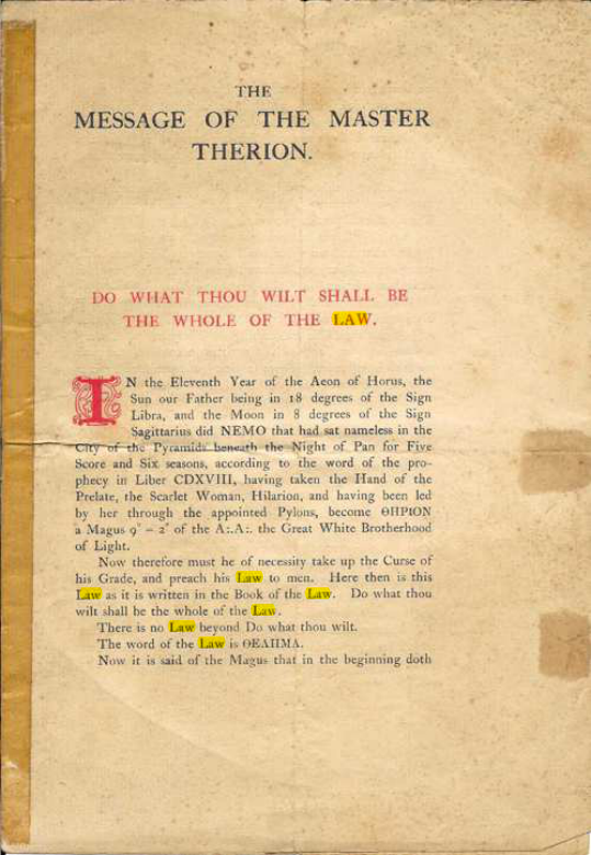 Original scan of The Message of the Master Therion, PDF page 1